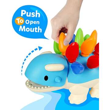 Coogam Dinosaur Fine Motor Skills Toy, The Ankylosaurus Toys 13 Pcs, Sorting Stacking Dinosaur Color Recognition Montessori Educational Gift Game for Year Toddler