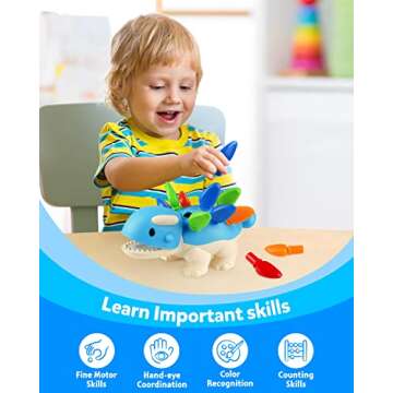 Coogam Dinosaur Fine Motor Skills Toy, The Ankylosaurus Toys 13 Pcs, Sorting Stacking Dinosaur Color Recognition Montessori Educational Gift Game for Year Toddler