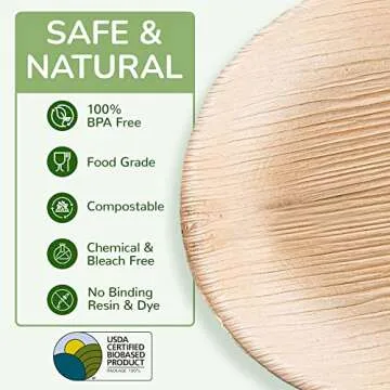 Eco-Friendly Palm Leaf Plates - 25 Biodegradable Utensils
