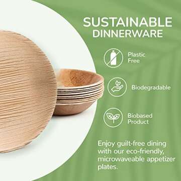 Palm Leaf Plates - Environmentally Disposable Tableware | 25 pieces | 4 Inches Round | Bamboo Style | Biodegradable & Compostable