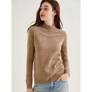 LINY XIN 100% Pure Cashmere Sweater for Women Fall Winter Turtleneck Long Sleeve Warm Soft Lightweight Knit Pullover (Tan,L)