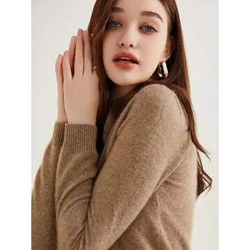 LINY XIN 100% Pure Cashmere Sweater for Women Fall Winter Turtleneck Long Sleeve Warm Soft Lightweight Knit Pullover (Tan,L)