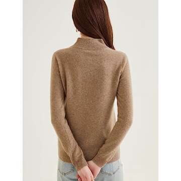 LINY XIN 100% Pure Cashmere Sweater for Women Fall Winter Turtleneck Long Sleeve Warm Soft Lightweight Knit Pullover (Tan,L)