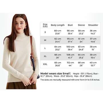 LINY XIN 100% Pure Cashmere Sweater for Women Fall Winter Turtleneck Long Sleeve Warm Soft Lightweight Knit Pullover (Tan,L)