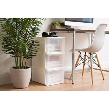 IRIS USA 17 Qt. Plastic Drawer Storage Organizer Stacking Drawers, 4-Pack, Stackable Unit with Slidi...