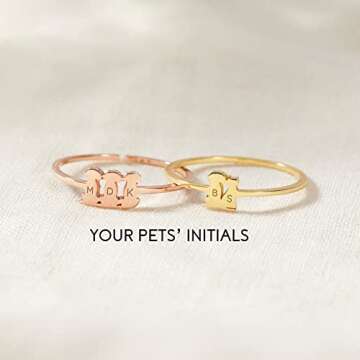 Centime Pesonalized Dog Name Ring, Dainty Stackable Rings, Cat Lover Rings, Pet Memorial Ring, Dog N...