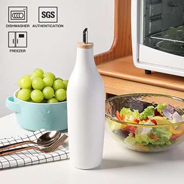 Sweejar Matte Ceramic Olive Oil Dispenser Bottles with Bamboo Tray, 17 Oz Oil Dispenser Set for Kitc...