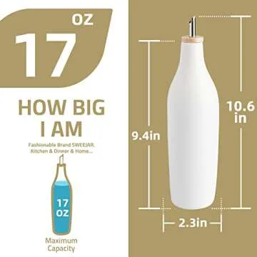 Sweejar Matte Ceramic Olive Oil Dispenser Bottles with Bamboo Tray, 17 Oz Oil Dispenser Set for Kitchen Counter, Opaque Oil Cruet for Cooking, EVOO, Vinegar, Avocado Oil, Pack of 2 (White & Tray)