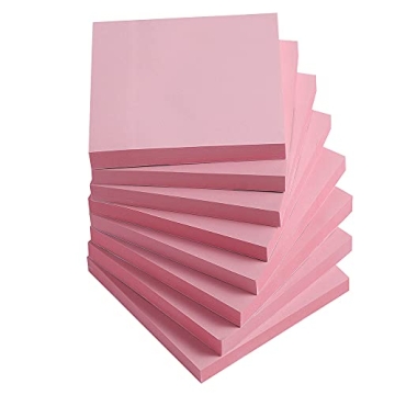 Light Pink Sticky Notes 3x3 Inches - Super Sticky, 8 Pads/Pack for Home & Office