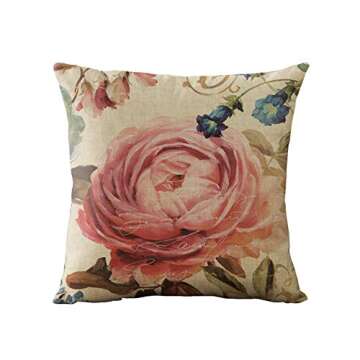 WOMHOPE Set of 4 Vintage Spring Flower Decorative Throw Pillow Covers Pillow Cases Cushion Cases Burlap Toss Throw Pillow Covers 18 x 18 Inch for Living Room,Couch and Bed (Pink Flower)