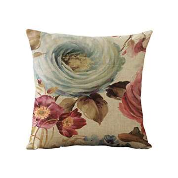 WOMHOPE Set of 4 Vintage Spring Flower Decorative Throw Pillow Covers Pillow Cases Cushion Cases Burlap Toss Throw Pillow Covers 18 x 18 Inch for Living Room,Couch and Bed (Pink Flower)