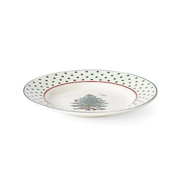 Spode Christmas Tree 6" Polka Dot Tidbit Plates (Set of 4) - Round Appetizer Plates with Festive Pol...