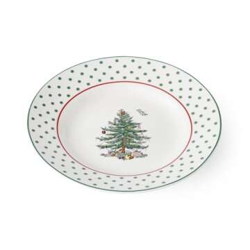 Spode Christmas Tree 6" Polka Dot Tidbit Plates (Set of 4) - Round Appetizer Plates with Festive Polka Dot Border - Dishwasher, Microwave, Freezer Safe Porcelain for Holiday Entertaining