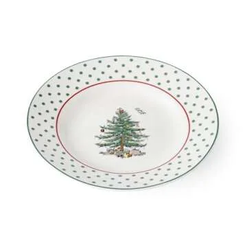Spode Christmas Tree 6" Polka Dot Tidbit Plates (Set of 4) - Round Appetizer Plates with Festive Polka Dot Border - Dishwasher, Microwave, Freezer Safe Porcelain for Holiday Entertaining