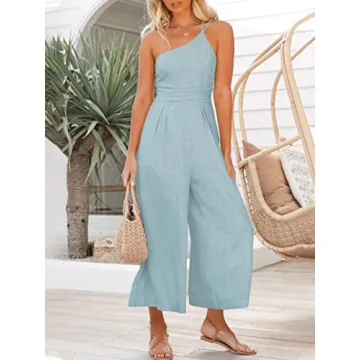 ANRABESS Women's Trendy One Shoulder Casual Jumpsuit