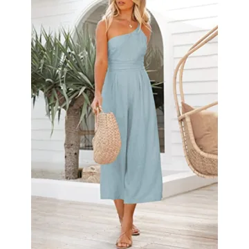 ANRABESS Women's Trendy One Shoulder Casual Jumpsuit