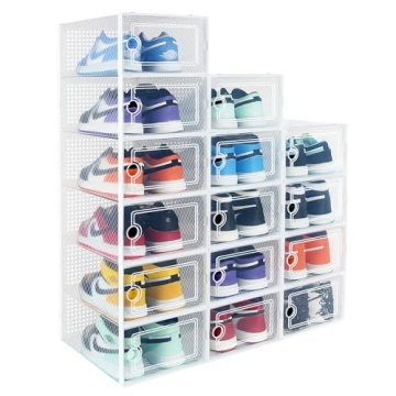 Hrrsaki 15-Pack Clear Stackable Shoe Boxes - Durable & Space-Saving