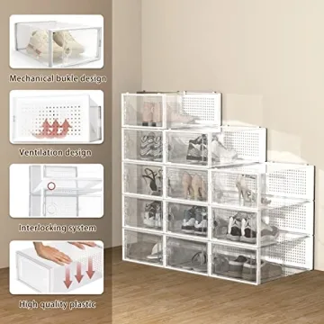 Hrrsaki Clear Stackable Shoe Boxes 15-Pack Organizer