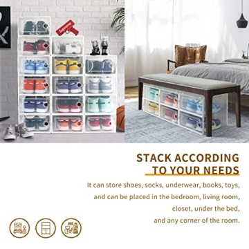 Hrrsaki Clear Stackable Shoe Boxes 15-Pack Organizer
