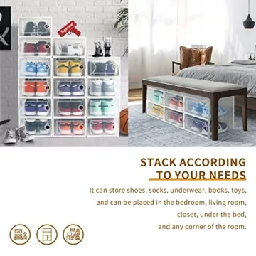 Hrrsaki Clear Stackable Shoe Boxes 15-Pack Organizer