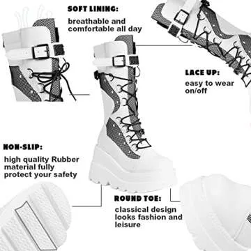 Tscoyuki Womens Goth Platform Boots Chunky Wedge Heel Rave Combat Boots Lace Up and Zipper Round Toe...