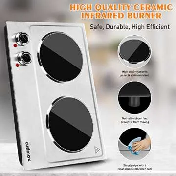 CUSIMAX Hot Plate, 1800W Double Burners, Infrared Cooktop, Electric Ceramic Hot Plates for Cooking, ...