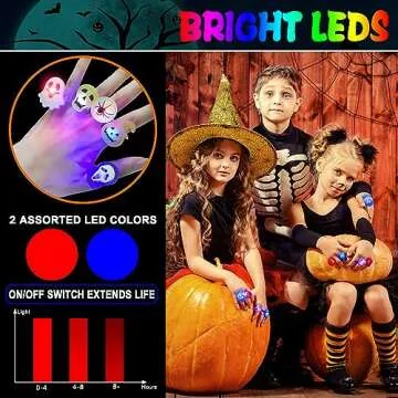 XUANMEIKE 50pcs 50pcs Halloween LED Rings, Halloween Party Favors Glow in the Dark Party Supplies, Halloween Light Up Rings Perfect for Trick or Treat Gifts and Halloween Favors