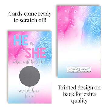 IT'S A GIRL! Pink & Blue Watercolor Themed Gender Reveal Scratch Off Cards for Baby Showers, 20 2" X 3” Double Sided Cards by AmandaCreation