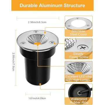 ZUCKEO Low Voltage Landscape Lights LED Well Lights 3W 12V-24V in Ground Lights IP67 Waterproof Low Voltage Landscape Lighting Floor Walkway Deck Step Garden Lights Outdoor (8 Pack Warm White)