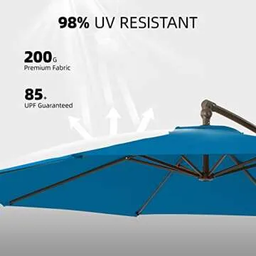 wikiwiki 10ft Patio Umbrellas Offset Outdoor Umbrella Cantilever Hanging Umbrellas w/Infinite Tilt, Fade Resistant Waterproof RECYCLED FABRIC Canopy & Cross Base, for Yard, Garden & Deck, Royal Blue