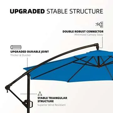 wikiwiki 10ft Patio Umbrellas Offset Outdoor Umbrella Cantilever Hanging Umbrellas w/Infinite Tilt, Fade Resistant Waterproof RECYCLED FABRIC Canopy & Cross Base, for Yard, Garden & Deck, Royal Blue