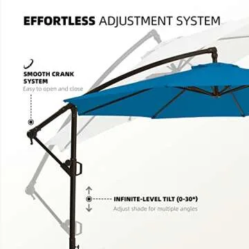 wikiwiki 10ft Patio Umbrellas Offset Outdoor Umbrella Cantilever Hanging Umbrellas w/Infinite Tilt, Fade Resistant Waterproof RECYCLED FABRIC Canopy & Cross Base, for Yard, Garden & Deck, Royal Blue