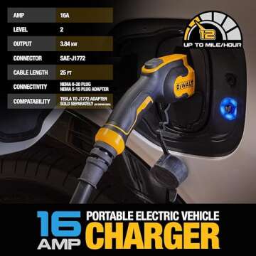 DEWALT Level 1 & 2 Portable Electric Vehicle Charger - Compact, Safe, and Versatile