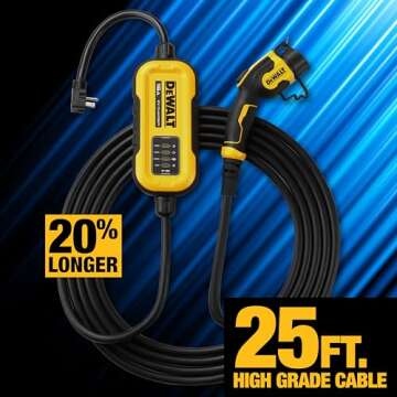 DEWALT 16 Amp Portable EV Charger with 25 ft Cable