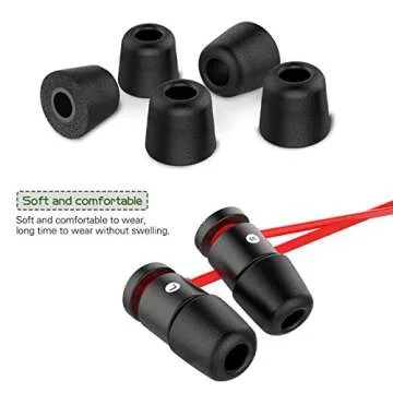 [6 Pairs] Earphone Tips New Bee 12pcs Replacement Earbud Tips Blocking Out Ambient Noise Memory Foam Earbuds Inner 4.9mm for in-Ear Headphones with 5mm-7mm Tips (Black, S/M/L)