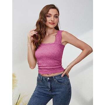 PICPUNMAK Square Neck Floral Fringe Crop Tank Top