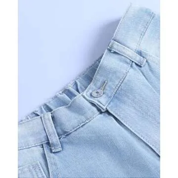 Kedera Women's Baggy Wide Leg Barrel Jeans Horseshoe Casual Boyfriend Denim Pants Loose Fit Trousers Light Blue