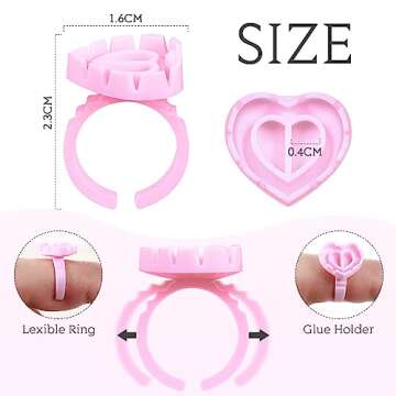 Disposable Glue Rings for Eyelash Extensions - 1000 Pcs Heart Style
