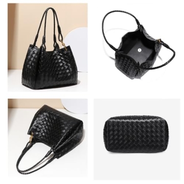 Woven Trendy Hobo Bag With Small Inner Bag | Large Retro Pu Leather Bucket Bag For Women | Cute Tote Handbag (Brown)