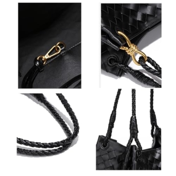 Woven Trendy Hobo Bag With Small Inner Bag | Large Retro Pu Leather Bucket Bag For Women | Cute Tote Handbag (Brown)