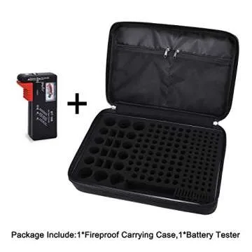 Fireproof Battery Organizer Storage Case Waterproof & Explosionproof, Safe Bag Fits 210+ Batteries Case - with Tester BT-168, Carrying Container Bag Energy Batteries AA AAA C D 9V Lithium 3V Holder