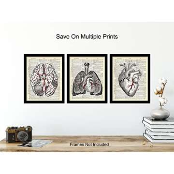 Vintage Anatomy Organs Goth Dictionary Decor - 8x10 Unframed Upcycled Prints Set for Home or Doctor Office - Unique Steampunk Home Wall Art Decor - Gift for Doctor, Nurse, PA, Med Student