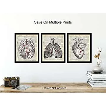 Vintage Anatomy Organs Goth Dictionary Decor - 8x10 Unframed Upcycled Prints Set for Home or Doctor Office - Unique Steampunk Home Wall Art Decor - Gift for Doctor, Nurse, PA, Med Student