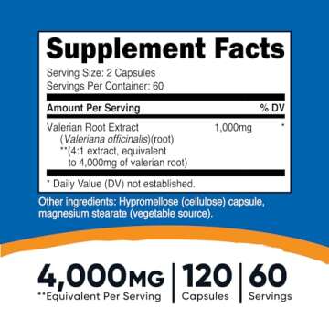 Nutricost Valerian Root Capsules (1000mg Per Serving) 120 Capsules - 4,000mg Equivalent Per Serving (4:1 Extract), Vegetarian Caps, Gluten Free, Non-GMO