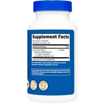 Nutricost Valerian Root Capsules (1000mg Per Serving) 120 Capsules - 4,000mg Equivalent Per Serving (4:1 Extract), Vegetarian Caps, Gluten Free, Non-GMO
