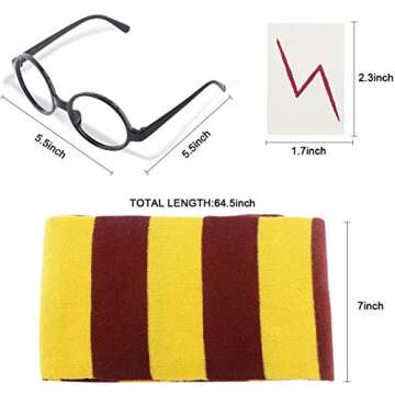 Novelty Scarf Wizard Glasses & Lightning Bolt Tattoos for Kids
