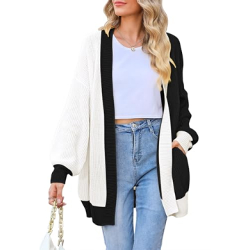 2024 Fall Casual Cardigan for Women Long Sleeve Open Front Ribbed Knit Oversized Cardigans Sweaters ...