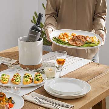 DOWAN Large Serving Platter, 16"/14"/12" Porcelain Platters for Entertaining Wedding Party, White Oval Plates Set of 3, Serving Dishes for Serving Food, Housewarming Gifts