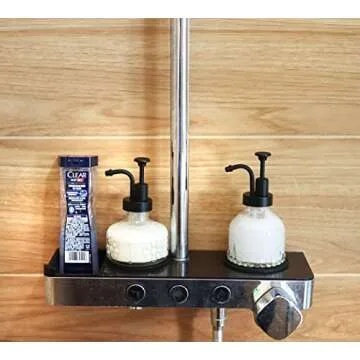 Glass Soap Dispenser for Kitchen and Bathroom Countertop, Smooth Action Pump Refillable Wash Hand Liquid, Dish Detergent, Farmhouse Style with Cylindrical Shape Shampoo Lotion Pump