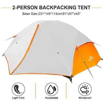 Forceatt Backpacking Tent 2 Person, Professional Waterproof & Windproof & Pest Proof 2 Doors Lightwe...